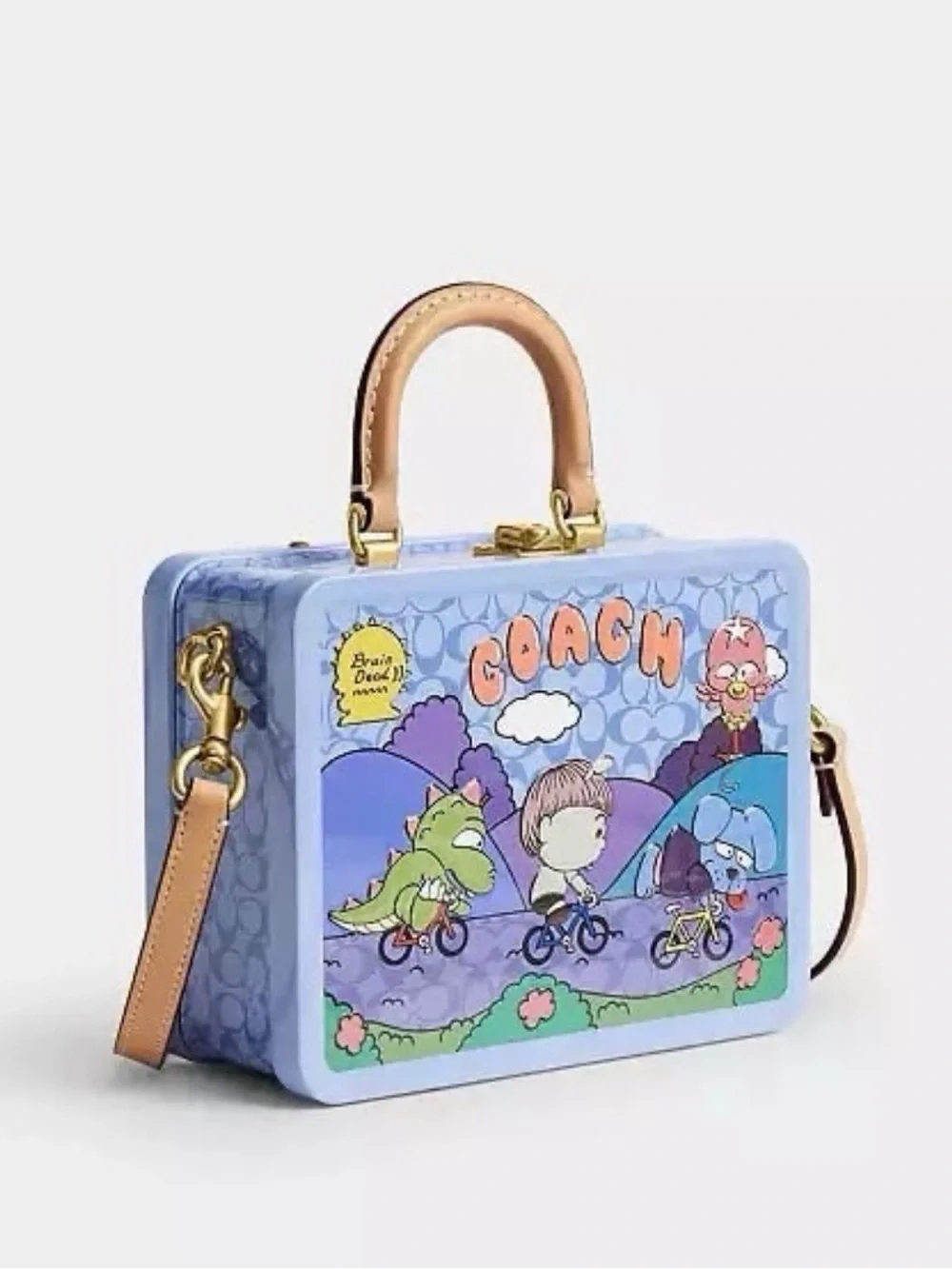 Coach X Brain Dead Souvenir Box Bag B4/Purple Multi Tin & Vachetta Leather NWT